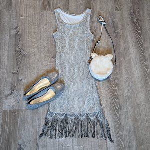 Knit Fringe Silver Gray Dress | Charming Charlie